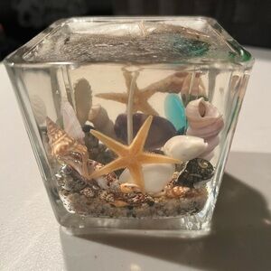 Decorative Glass Candle with Seashells and Starfish handmade